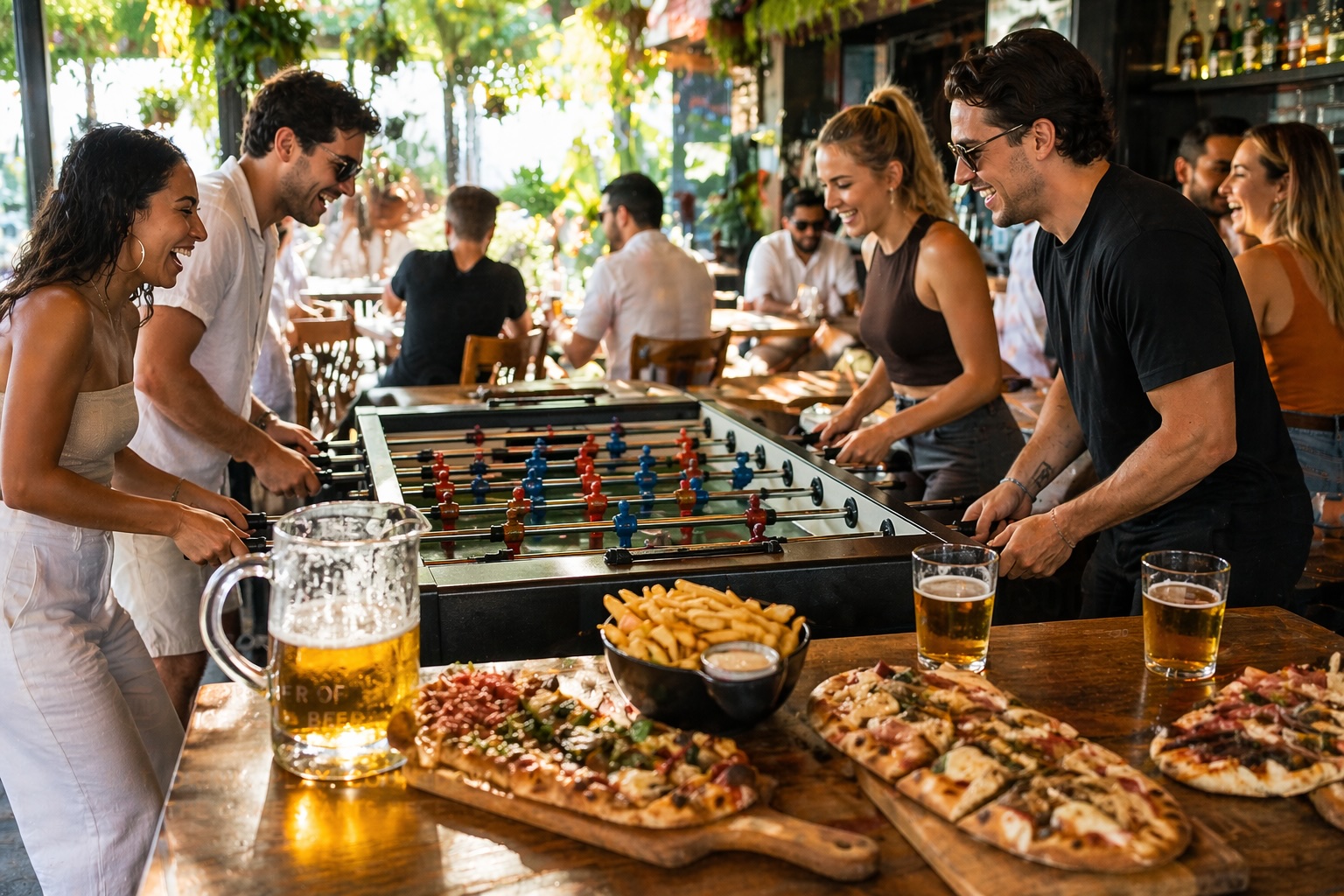 Photo of people playing Foosball.